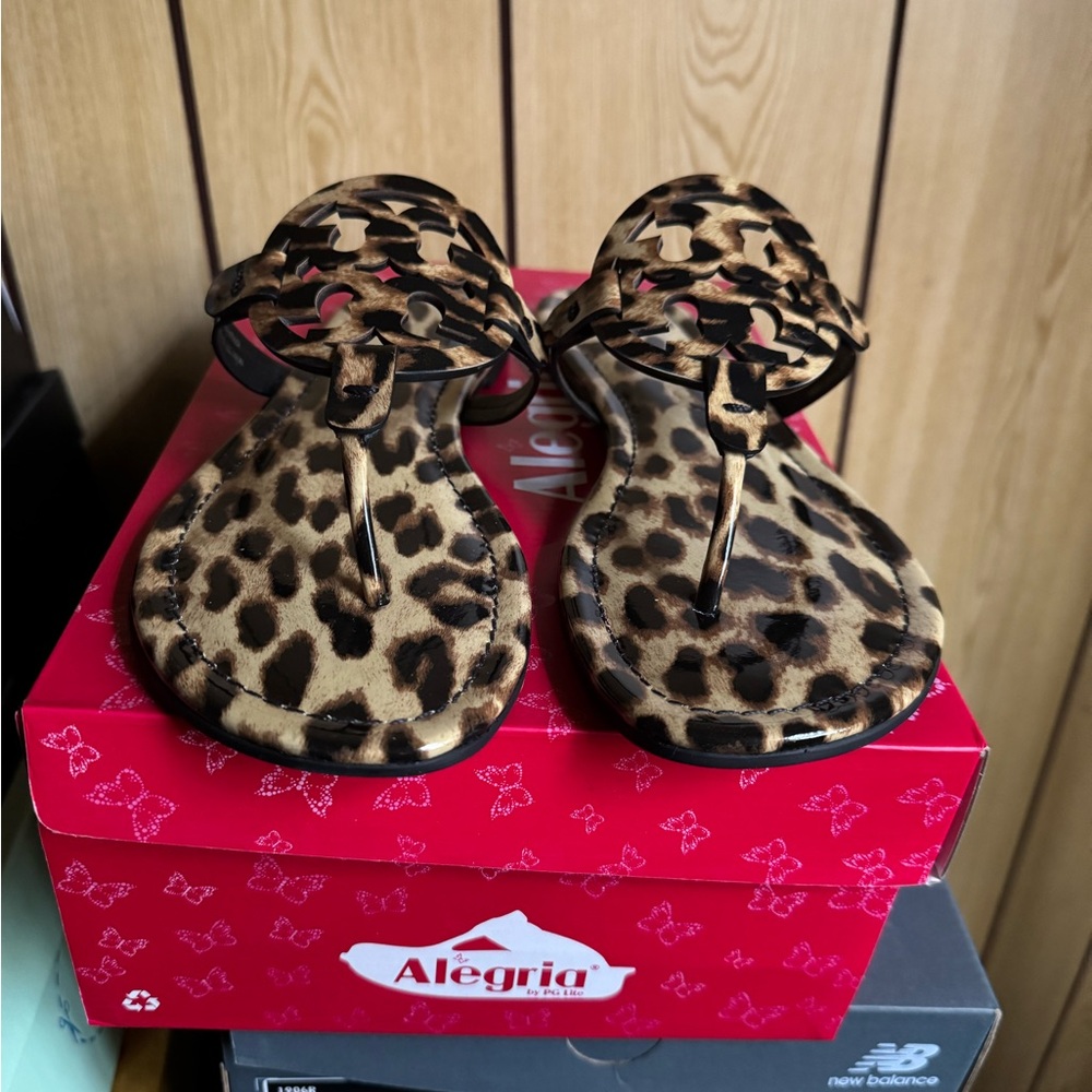 Tory Burch Brown and Black Sandals with Leopard Print